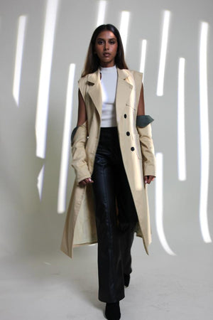 Open image in slideshow, Beige/Olive Green Trench Coat
